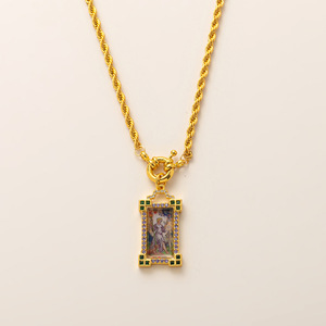 Collana di tarocchi con carta quadrata in stile bohémien da donna alla moda con catena a maglia luna solare zircone in ottone gioielli religiosi cristiani - Product Image 5