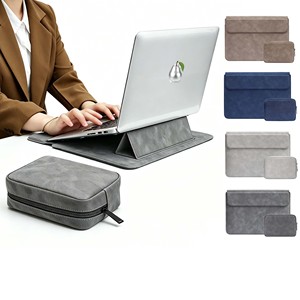 กระเป๋าใส่แล็ปท็อปขนาด 13-14 นิ้ว สำหรับ MacBook  วัสดุหนัง PU กันน้ำ  แบบด้าน  พร้อมขาตั้งและช่องใส่ของเสริม - Product Image 1