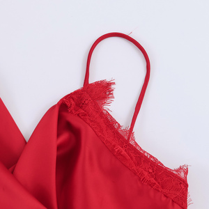 Débardeurs en satin pour femmes, couleur <span class=keywords><strong>rouge</strong></span>, design asymétrique, bordure en <span class=keywords><strong>dentelle</strong></span>, dos ajouré, soyeux, décontracté, mode estivale - Product Image 4