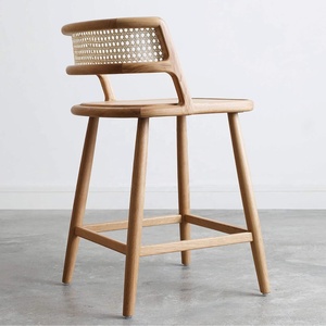 Tabouret <span class=keywords><strong>de</strong></span> <span class=keywords><strong>bar</strong></span> <span class=keywords><strong>scandinave</strong></span> Japandi en chêne massif avec assise en cannage, écologique, ergonomique, dossier bas, repose-pieds, pour la maison, la cuisine, l'hôtel - Product Image 3