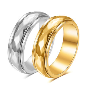 Bague rotative en acier inoxydable 6 mm, bague de couple à facettes pour femme, bijoux de fiançailles, design géométrique, couleur or acier - Product Image 1