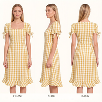 Robe d'été mi-longue décontractée pour femmes vintage et élégante, respirante, taille empire, col carré, manches courtes, détails à volants