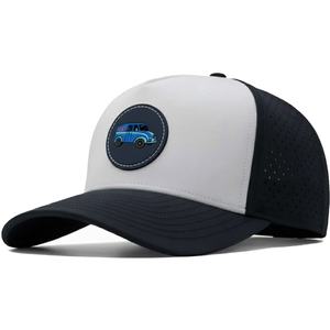 หมวกแก๊ปตาข่ายแบบกำหนดเอง OEM พร้อมโลโก้ 5 แผง ปีกโค้งเล็กน้อย แบบ Snapback ป้ายยางกันน้ำ หมวกกอล์ฟ - Product Image 1