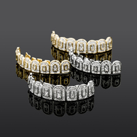 RQ 2024 nouveau Baguette ensemble dents Grillz Hip Hop bijoux or blanc plein glacé Micro pavé zircon cubique pour hommes femmes 14K laiton
