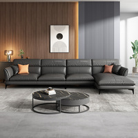 Sofá Esquinero de Piel Moderno ATUNUS para Sala de Estar, Sofá Seccional de Lujo Italiano en Forma de L, Color Negro o Gris