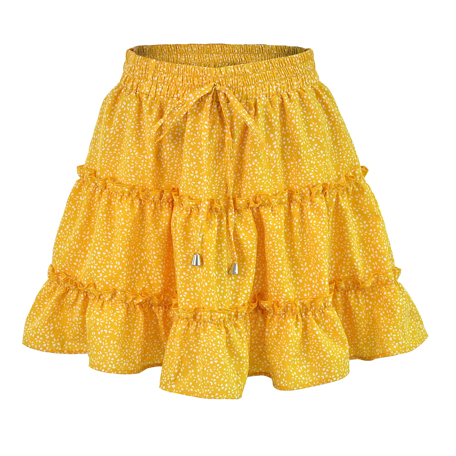 Женская летняя мини-юбка с высокой талией, юбка с оборками и разбитыми цветами, пляжная одежда с принтом, 2021