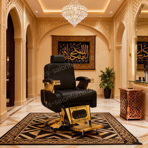Silla de barbero para hombre, silla de barbero con base hidráulica reclinable profesional de oro negro para salón clásico de lujo de Arabia Saudita - Product Image 1