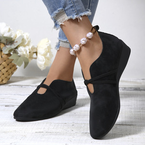 Nouvelles chaussures à enfiler en daim pour femme, grande taille, à talon compensé, vente en gros, taille 43 - Product Image 3