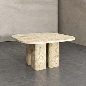 Tavolo da Pranzo in Marmo Beige Quadrato con Piano Arrotondato e <span class=keywords><strong>Gambe</strong></span> Cilindriche Spesse <span class=keywords><strong>per</strong></span> Ristorante e Casa - Product Image 3