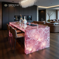 Vente directe d'usine Résine époxy transparente rose cristal rose quartz Bar Table Île Réception d'hôtel