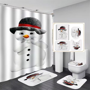 Rideau de Douche en Polyester Imprimé Numérique Personnalisé Motif Père Noël Bonhomme de Neige Flocon de Neige Imperméable Vente en Gros - Product Image 3