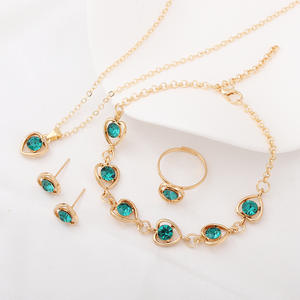 Fashion Jewelry Sets Heart Shape <b>Red</b> Crystal Gold Plated Necklace Earrings Ring <b>Bracelet</b> Women's Party Romantic Style - Product Image 2