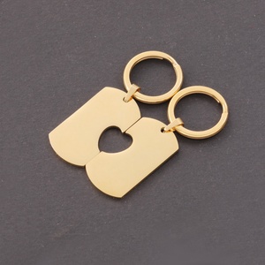 Couples Gift Half <b>Heart</b> Pendant Blank Keychain Name Engraved 18K Gold Stainless Steel Pendants Keychain - Product Image 3