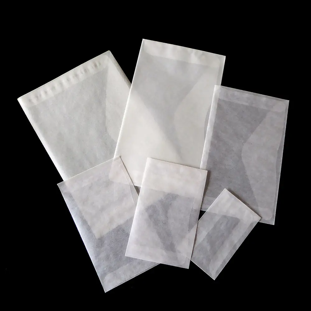 도매 사용자 정의 투명 중간 흰색 선물 glassine 봉투 glassine 종이 포장 가방 가방
