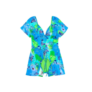 Costume da bagno intero HJD blu verde floreale modellante contenitivo per ragazze taglie 4, 6, 8, 10, 12, 14 - Product Image 1