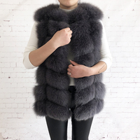 Veste sans manches en fourrure de renard véritable pour femme, couleur gris et noir, vente chaude pour l'hiver