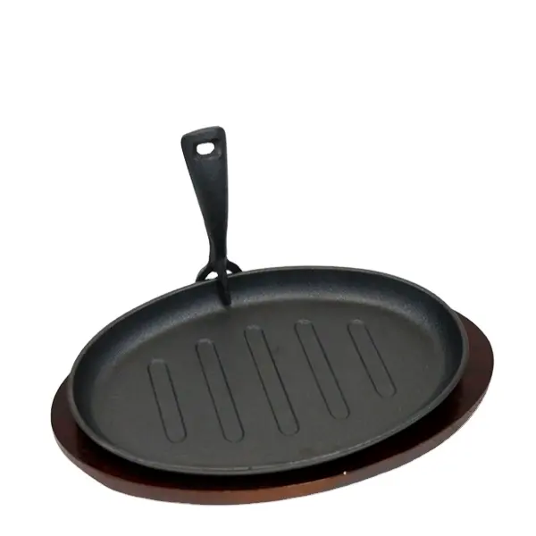 Plato ovalado de hierro fundido para asar y asar carne, juego de utensilios de cocina con mango extraíble, 27cm, antiadherente