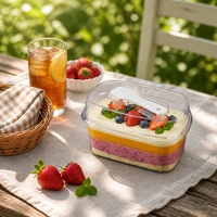 Boîte à dessert rectangulaire transparente en PET jetable avec cuillère en plastique intégrée, impression personnalisée, modèle GY-092 pour mousse, tiramisu, gâteau en couches