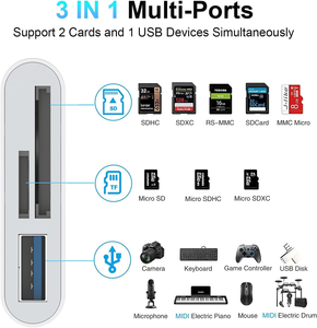 เครื่องอ่านการ์ด SD สำหรับ iPhone iPad, อะแดปเตอร์ USB L เป็น USB 5-in-1 พร้อมตัวอ่านการ์ด SD/TF, อะแดปเตอร์ USB 3.0, เครื่องอ่านเมมโมรี่การ์ด - Product Image 2