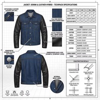 Chaqueta Trucker de Mezclilla Lavada para Hombre con Empalmes de Piel de Cabra, Cuello Solapa Personalizado, Prenda Exterior de Cuero Genuino para Fabricantes OEM y Venta al por Mayor