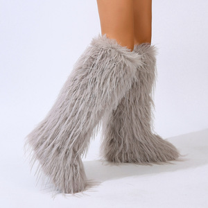 2023 all'ingrosso Boots Mujer personalizzato in finta pelliccia stivali alti al ginocchio da <span class=keywords><strong>donna</strong></span> stivali da neve invernali stile occidentale piattaforma luce calda alla moda - Product Image 3