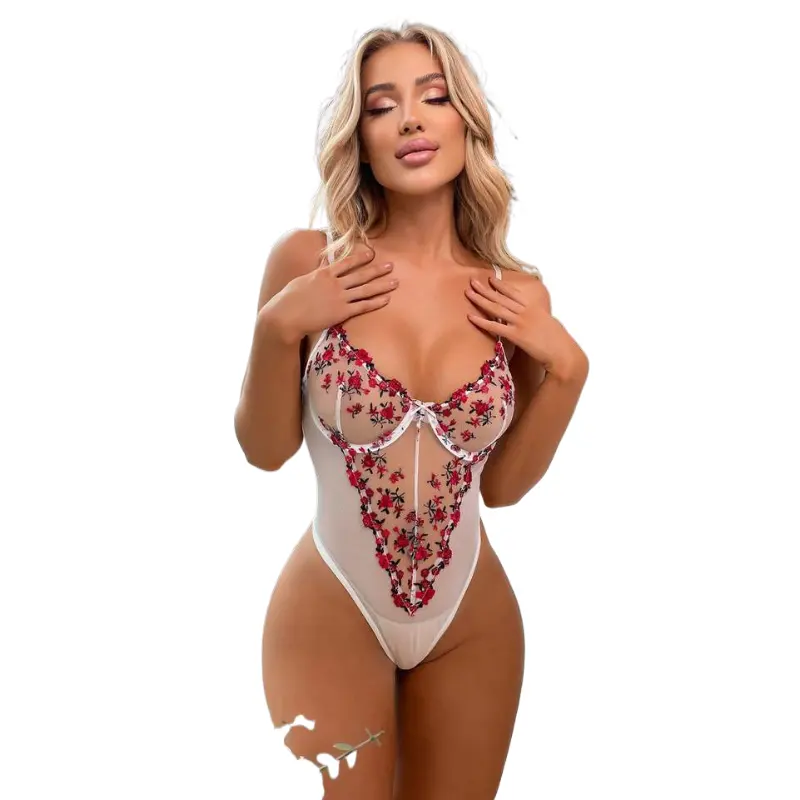 Donne Deep V Sexy Lace Body Snap cavallo Lingerie Teddy Erotic Body trasparente One Piece Lingeries