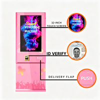 Distributeur automatique miniature avec vérification d'âge et personnalisation, écran tactile, options de paiement multiples, intégration cloud
