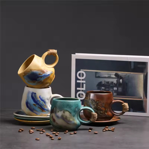 Kiln Change Japanese Modern Design <b>Ceramic</b> Coffee Tea <b>Cup</b> and Saucer Set 300ml with Spoon Dishwasher & Microwave Safe - Product Image 6