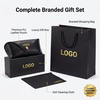 Ensemble d'emballage de lunettes de soleil de luxe avec logo personnalisé, étui à lunettes en cuir PU noir de qualité supérieure avec boîte en papier et chiffon de nettoyage