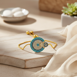 Bracelet mauvais œil plaqué or en Zircon doré, bijoux de mode, en forme d'hamsa, couleur - Product Image 3