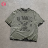 T-shirt Homme Rétro en Coton Lourd 100% pour Usage Quotidien, Olive Délavé, Imprimé Numérique Graphique, Coupe Boxy Streetwear, Fournisseur Populaire