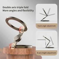 Support de smartphone magnétique à double axe, pliable en trois, double face, tout en métal, réglable, pour bureau et grille d'aération, avec poignée de doigt gyroscopique
