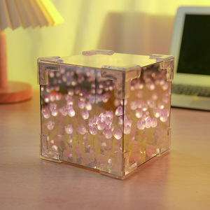 Dormitorio moderno hecho a mano DIY cubo mágico Tulipan luces de noche escritorio material acrílico paquete lámpara de noche espejo <span class=keywords><strong>3D</strong></span> Luz de tulipán - Product Image 5