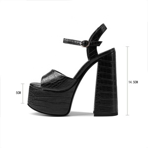 Chất lượng tuyệt vời rắn in mắt cá chân dây đeo cao gót Dép nền tảng dày dưới giày cho phụ nữ bên mùa hè Kích thước 43 - Product Image 6