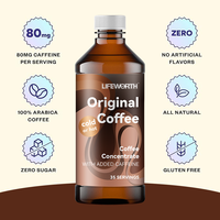 Concentré de café liquide Cold Brew Lifeworth, classique, régulier, boisson à la caféine, glacé ou chaud, pour adultes