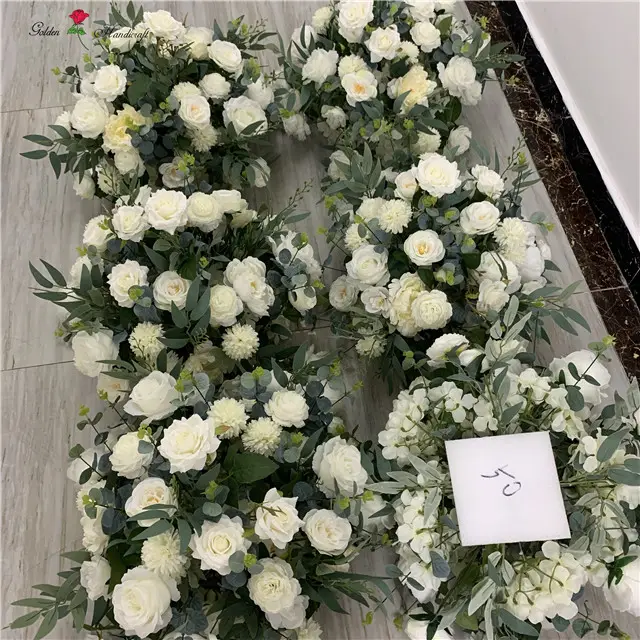 QSLH Ti225 Bunga Bola Pusat Pernikahan Bunga Buatan Bola Bunga Mawar Putih Buatan Bola Tengah untuk Pesta