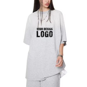 T-shirt pour femme en coton délavé vintage, style hip-hop urbain, décontracté d'été, à épaules tombantes, dégradé de couleurs - Product Image 3