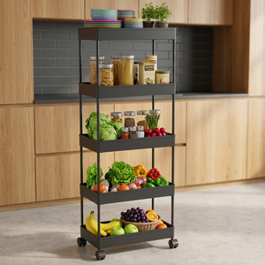 Cesta de Frutas Metálica de Dos Niveles, Organizador de Cocina Rectangular, Diseño Minimalista, Color Negro - Product Image 5