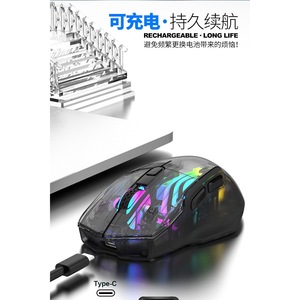 K-Snake Transparent Gaming <b>Mouse</b> 2.4G BT Wired RGB Backlit Ergonomic Right Hand Optical 11 Buttons Programmable - Product Image 4