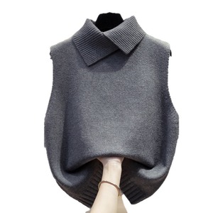 <span class=keywords><strong>Chaleco</strong></span> de Punto Holgado Nuevo para <span class=keywords><strong>Mujer</strong></span> con Cuello Camisero, Elegante <span class=keywords><strong>Chaleco</strong></span> de Suéter en Capas para Usar como Prenda Exterior - Product Image 5