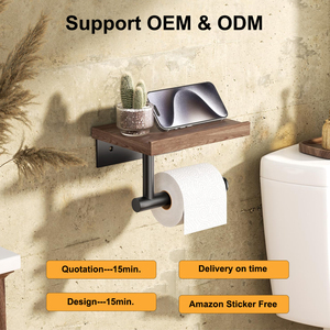 Soporte <span class=keywords><strong>de</strong></span> <span class=keywords><strong>pared</strong></span> al por mayor para accesorios <span class=keywords><strong>de</strong></span> baño, dispensador <span class=keywords><strong>de</strong></span> papel higiénico con estante <span class=keywords><strong>de</strong></span> madera - Product Image 1