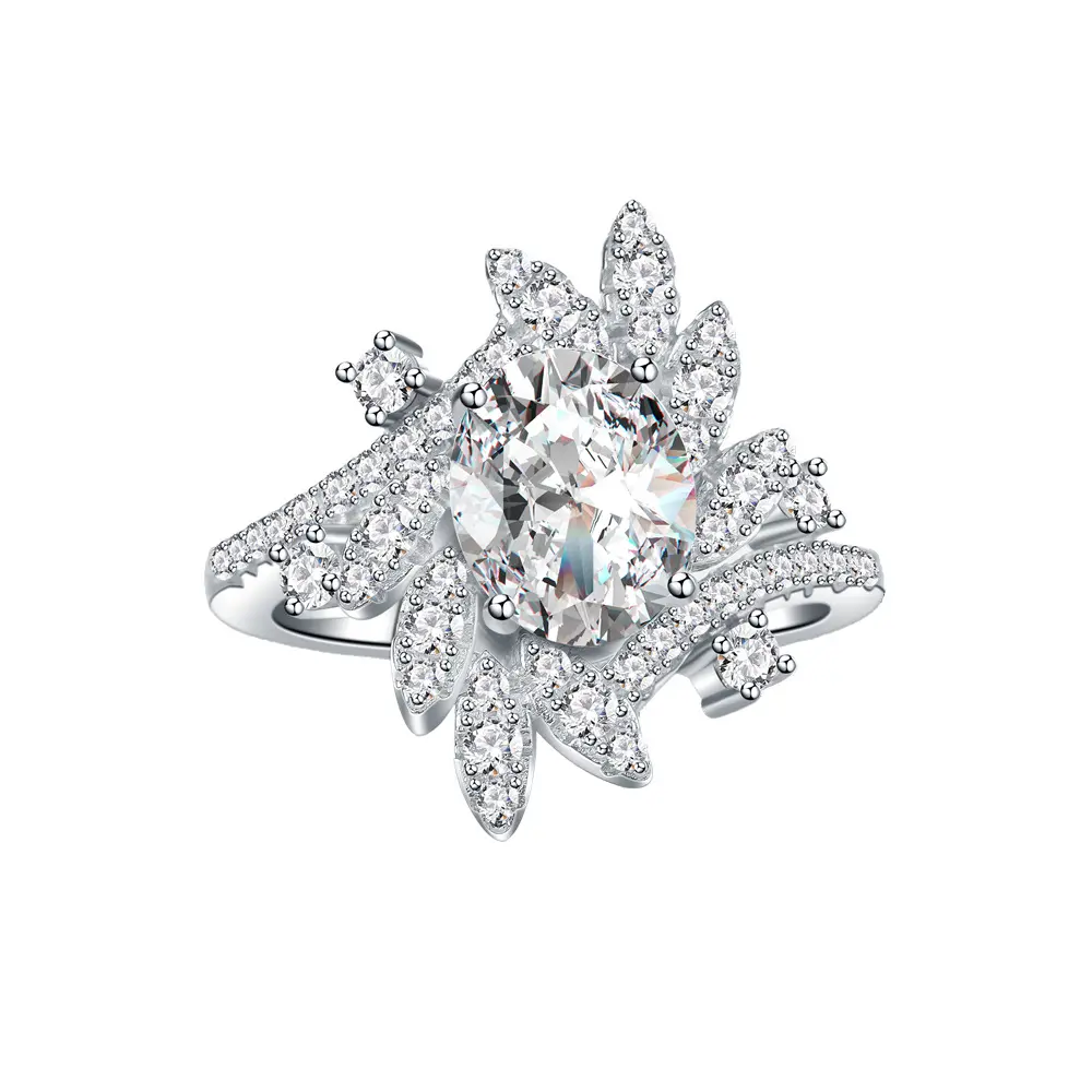 Simulation Big Diamond Ring Micro Inlaid Lace Sterling Silber Ring Weiblicher europäischer und amerikanischer Stil