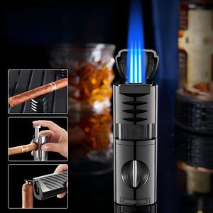 Nouveau Briquet à Gaz Portable à Trois Flammes à Allumage Direct, Spécial Cigares, Durable, Quatre-en-un, Idéal pour Cadeaux - Product Image 1