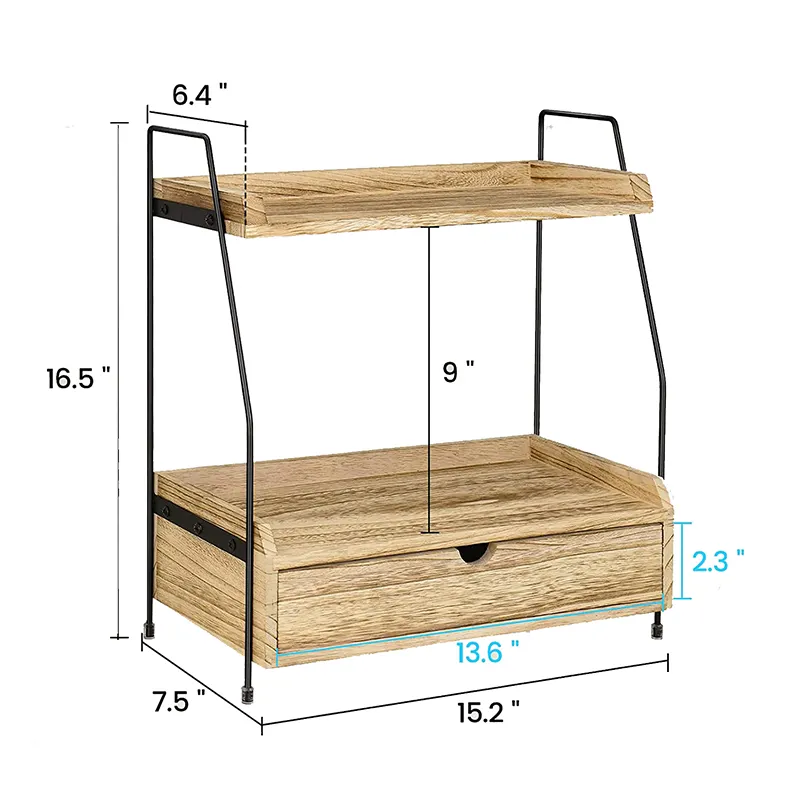 Custom Bamboo Wood Coffee Station 2 Tier Bathroom Kitchen Sink Organizer Countertop Display Shelf