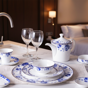 Used Restaurant Crockery <strong>Blue</strong> and White Porcelain Plates Bone China <strong>Dinner</strong> <strong>Set</strong> for Sale - Product Image 4