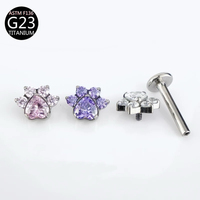 Freya Titanium Zircon Cat Paw Piercing Ear Stud Helix Snug Labret Internal Thread Lip Ring Body Piercing Jewelry Gift for Women