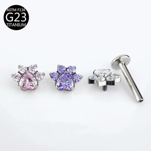 Piercing en Titane Zircon <span class=keywords><strong>Patte</strong></span> de Chat, Clou d'oreille, Labret à filetage interne, Anneau de lèvre, Bijoux de piercing corporel, Cadeau pour <span class=keywords><strong>la</strong></span> Saint-Valentin - Product Image 4