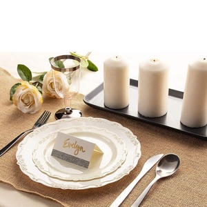 Assiettes à dîner jetables 7/9/10 pouces pour mariage pique-nique vaisselle de fête assiettes en plastique pour Dessert assiettes à salade <span class=keywords><strong>bleu</strong></span> crème blanche - Product Image 5