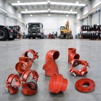 Raccord rainuré fonte ductile incendie, connecteur pince acier, cerceau rouge, tête hexagonale, pression 2,5 MPa