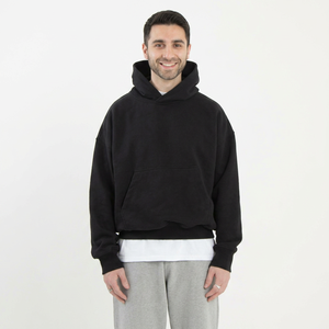 Sudaderas con capucha con logotipo personalizado de forro polar negro pesado de gran tamaño unisex en blanco de alta calidad grueso 100% algodón recortado para hombre - Product Image 1